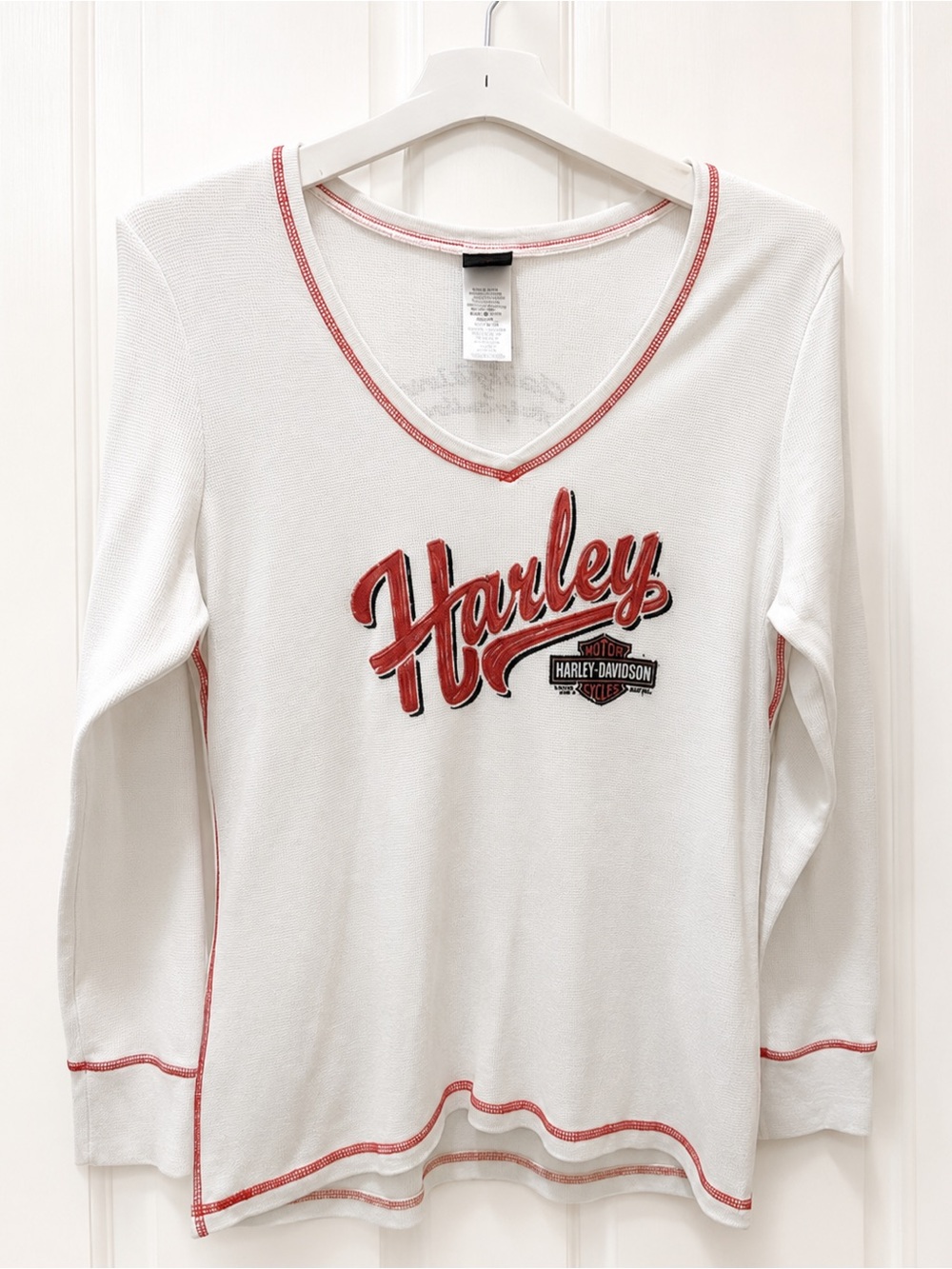 Harley-Davidson women's white thermal long-sleeve v-neck shirt size XXL